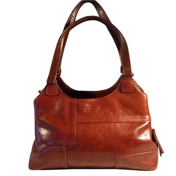 Veneto Italian Design Brown Leather 3 Compartment Top Handle Bag - Picture 3 of 10